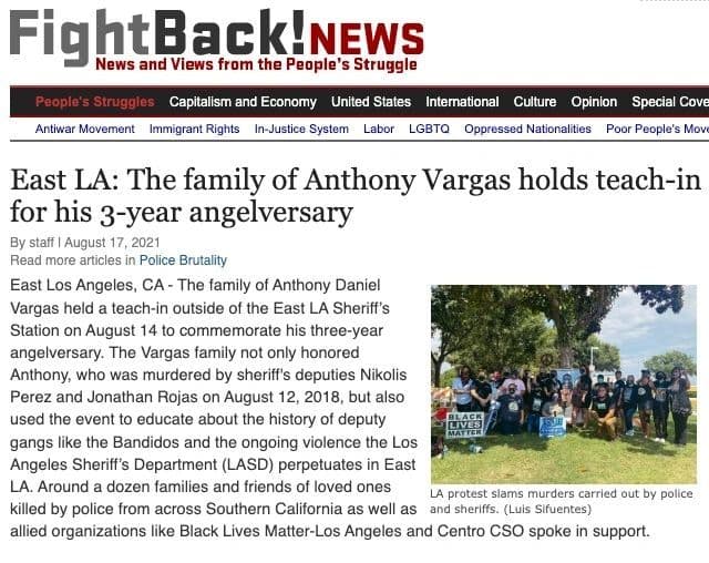 Fight Back News Re Anthony Vargas - August 17, 2021